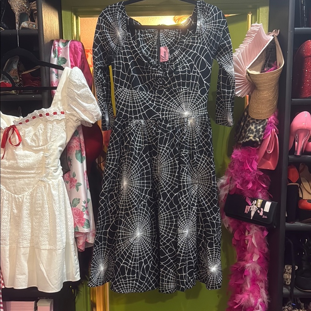Vixen Wicked Swing dress in spiderweb print